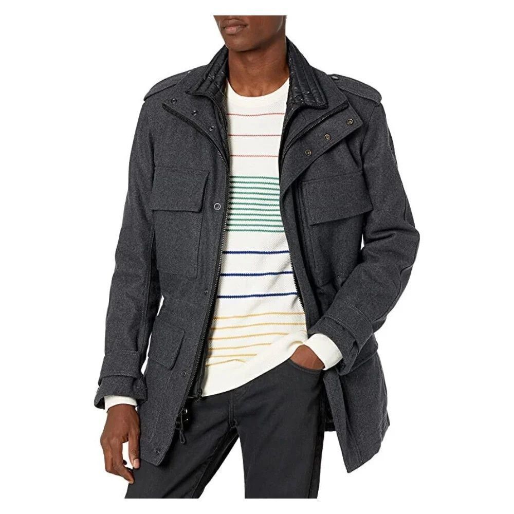 Knotstandard Gray Military Field Jacket with Collared Neckline XL